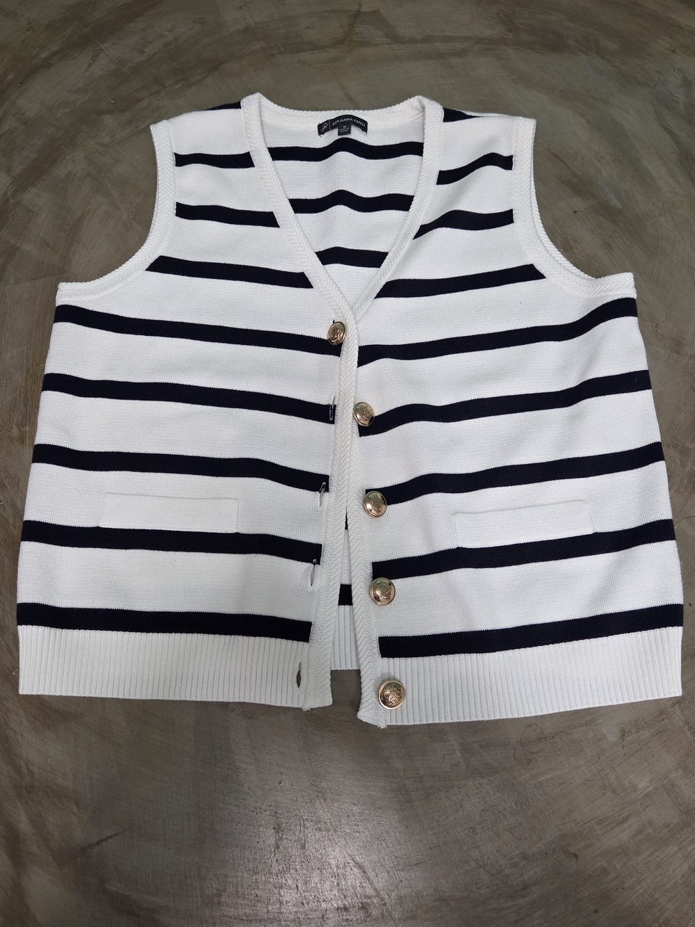 Adrianna Papell White & Navy Nautical Striped Knit Vest